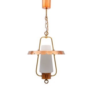 Mid-Century Modern Ceiling Lamp in Copper, Brass, and Opaline Glass, 1950s For Sale