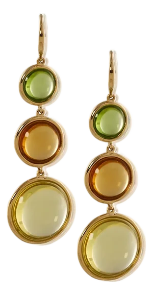 Lemon Quartz, Citrine & Peridot Disc Earrings, A Pair