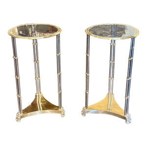 Pair of Maison Jansen Manner Steel and Polished Brass Side Tables