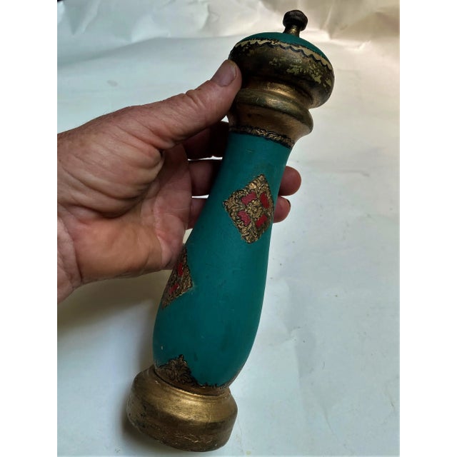 Italian Vintage Italian Florentine Gold, Green & Red Pepper Mill/Grinder For Sale - Image 3 of 13