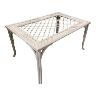 Vintage White Wicker Boho Dining Table For Sale