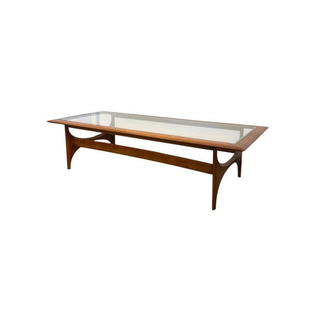 Mid-Century Modern Vintage Mid Century Modern Walnut and Glass Coffee Table by Lane Furniture For Sale - Image 3 of 9