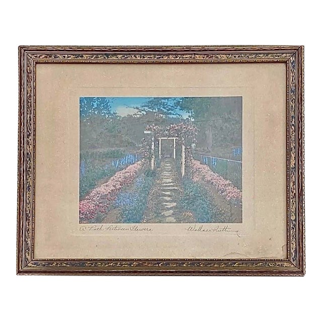 1920s Wallace Nutting’s Hand-Tinted Photograph “A Path Between Flowers” For Sale