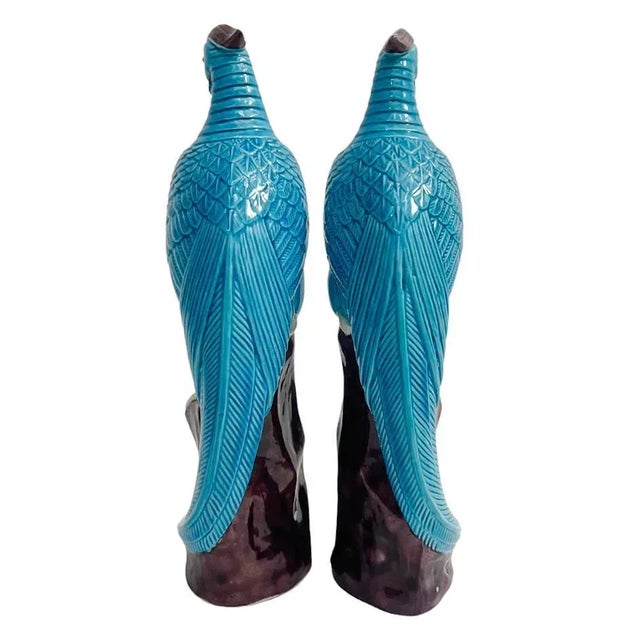 Early 20th Century Chinese Turquoise Porcelain Perched Phoenix Birds - A Pair For Sale In San Diego - Image 6 of 10