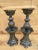 Vintage Pewter and Gilt Chinese Temple Candlesticks - Pair Vintage pair of Chinese temple candlesticks with foliage and...