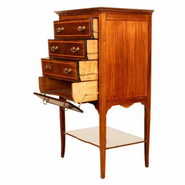 Antique Edwardian Sheraton Inlaid Mahogany Sheet Music File Cabinet Chest 1900 For Sale In Portland, OR - Image 6 of 12