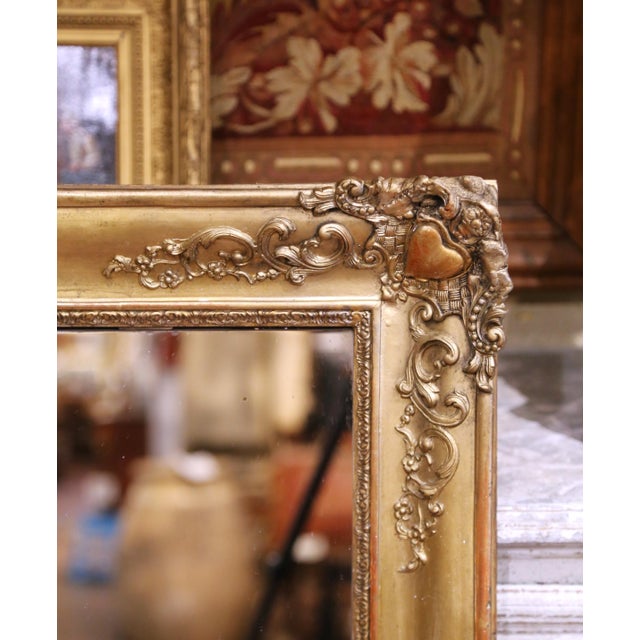 19th Century French Rococo Giltwood Mantel Mirror With Heart Motifs For Sale - Image 4 of 10