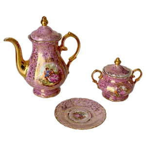 German Pink and Color Porcelain Coffee Tea Service, Germany, 1950s