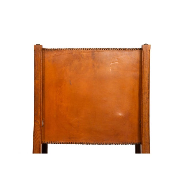 Set of Six French Oak and Stitched Leather Chairs For Sale - Image 11 of 12