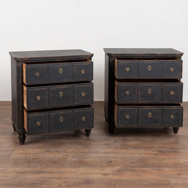Pair of 19th Century Swedish Gustavian Black Painted Chests of Drawers Pair of 19th-century Swedish Gustavian chests of...