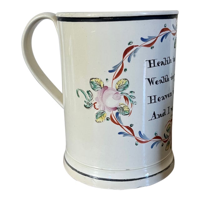 18th Century English Traditional Creamware Porter's Tankard Mug For Sale