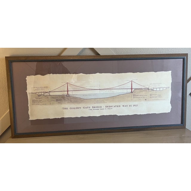 Paper Large Vintage Framed Print of the Golden Gate Bridge in San Francisco California For Sale - Image 7 of 11