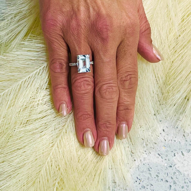 Natural Aquamarine Diamond Ring 14K W Gold 6.67 TCW Certified For Sale - Image 4 of 9