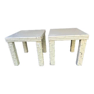 1970s Pair of Solid Wood Faux Bamboo Leg Tables Ready to Paint For Sale