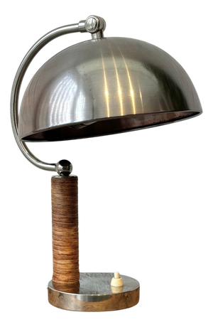 Vintage Scandinavian Table Lamp in Steel and Rattan, 1930s