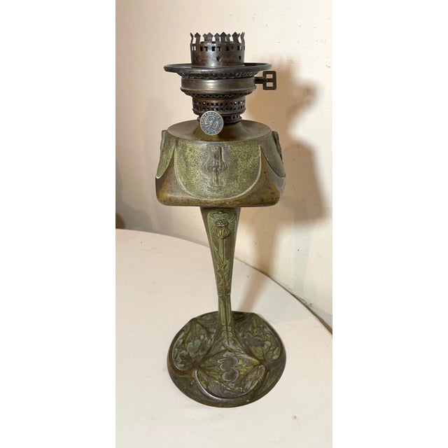 Art Nouveau Antique 1800's Ornate Art Nouveau Patinated Bronze Leleu Paris Salon Oil Lamp For Sale - Image 3 of 12