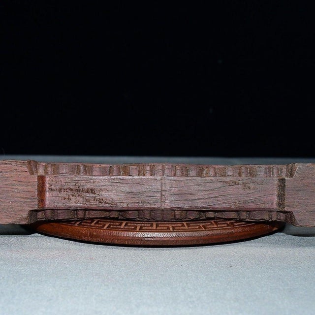 Wood Antique Miniature Round Wooden Screen, Pierced Carving of Mythical Beast For Sale - Image 7 of 8