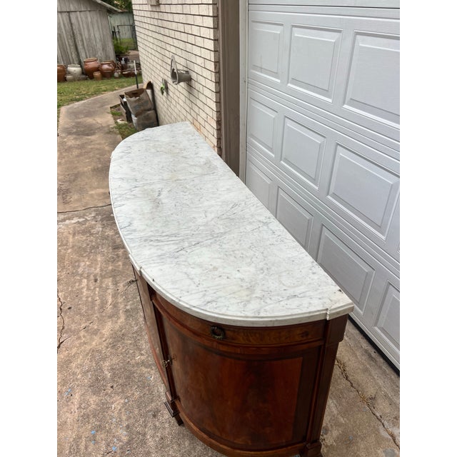 French 19th Century Louis XVI Mahogany Carrara Marble Top Demilune Sideboard For Sale - Image 4 of 12
