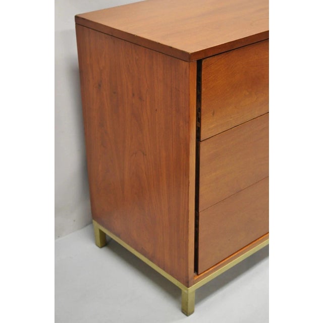 Vintage Mid Century Modern Walnut Brass Base Modernist Kneehole Writing Desk For Sale - Image 11 of 12