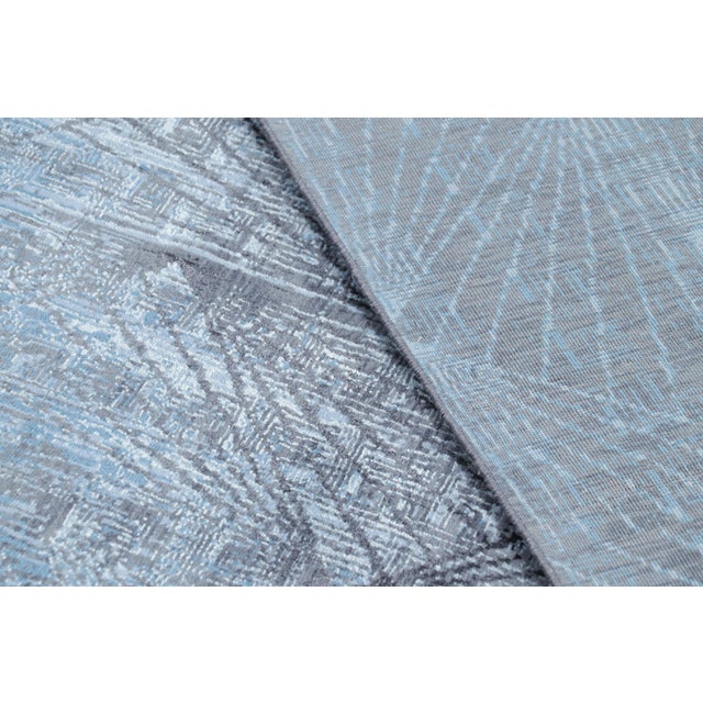 Gray Rug & Kilim’s Contemporary Geometric Rug in Blue and Gray “Abstract Medallion” For Sale - Image 8 of 8