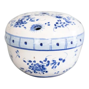 Antique French Faience Blue & White Floral Flower Frog Vase