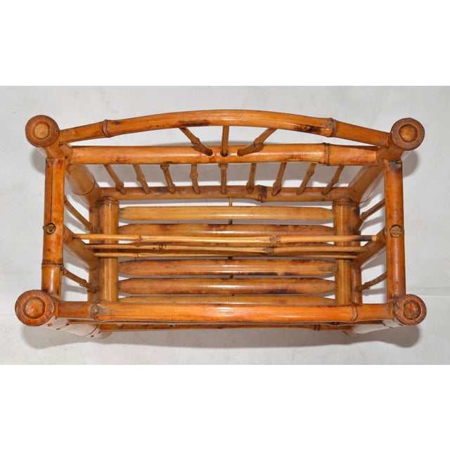 1950s Chinoiserie Bamboo Hand-Crafted Magazine Rack Newspaper Stand For Sale - Image 14 of 17