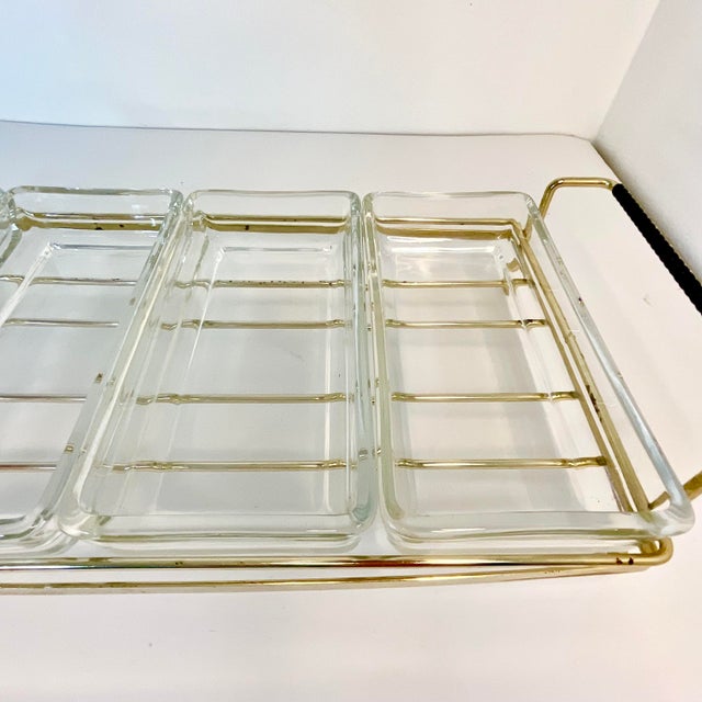 Mid-Century Modern Atomic Boho Chic 4-Part Relish Serving Dish With Caddy - 5 Piece Set For Sale - Image 9 of 9