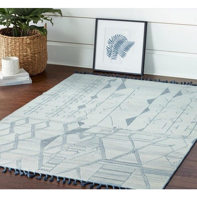 2020s 6x9 Ivory Hand-Knotted Wool Linear Tribal Motifs Modern Carpet Rug For Sale - Image 5 of 7