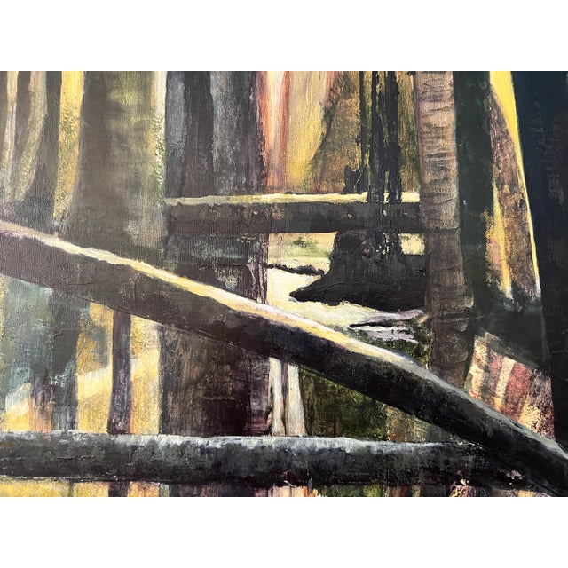 Black “Where the Birds Sing" Contemporary Impressionist Landscape With Trees in Black and Yellow by Mill Valley Artist Mary Anne McKernie For Sale - Image 8 of 9