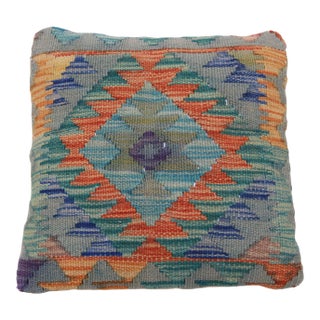 Arteverk Handwoven Afghan Kilim Pillow — Gray & Orange Diamond Medallion For Sale