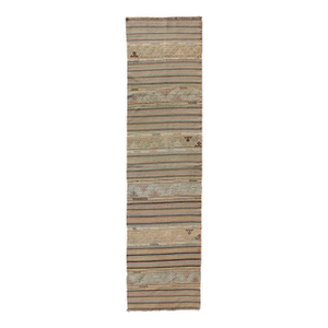 Vintage Turkish Kilim Rug With Soft Pastel Stripes and Subtle Tribal 2'7 X 10'11