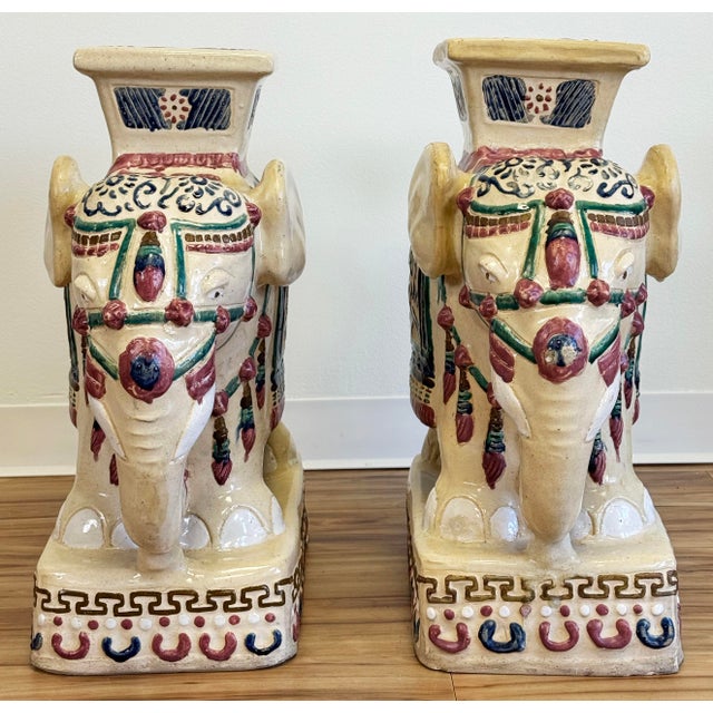 Mid 20th Century Vintage Ceramic Elephant Motif Garden Stool Pair For Sale - Image 5 of 10