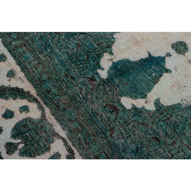 Vintage Retro No Pile Ivory/Teal Wool Rug - 7'10'' X 11'5'' For Sale - Image 4 of 10