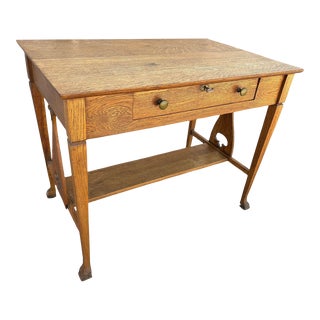 Mission Quarter Sawn Oak Writing Desk W/ Lock Drawer For Sale