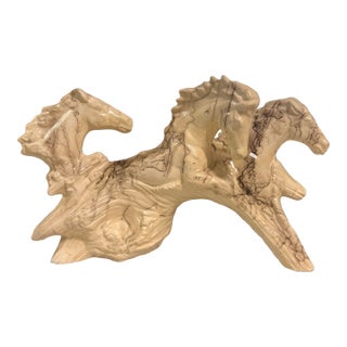 1980s Rare Vintage Horse Hair Pottery Sculpture of 3 Horses Running Signed 8x12 For Sale