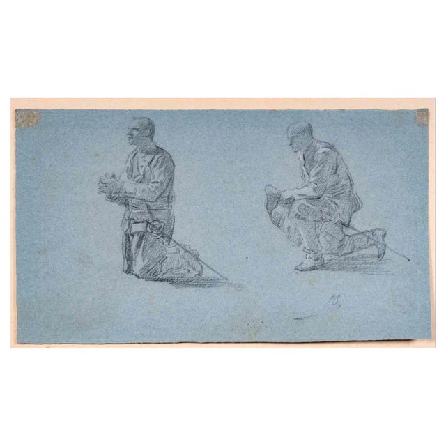 Alexandre Bida, Men, Pencil Drawing, Mid-19th Century For Sale