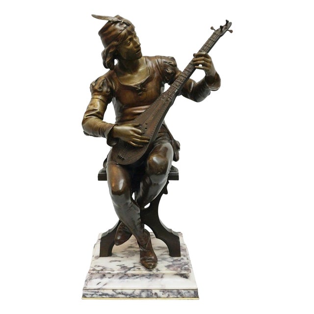 Oysel, Le Troubadour Sculpture, Late 19th Century, Bronze For Sale
