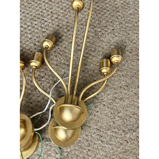 Metal Aerin for Visual Comfort 3 Light Montreuil Small Wall Sconces in Gilt Gold With Original Off White Linen Shades, Set of Four For Sale - Image 7 of 10