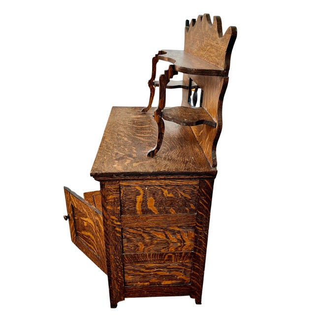 Early 20th Century Child's Miniature American Tiger Oak Buffet With Mirror For Sale - Image 4 of 7