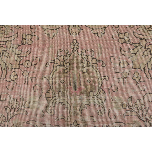 Tabriz Rug 6’7” X 9’8” Pink Wool Vintage Distressed Hand-Knotted Carpet For Sale - Image 9 of 15