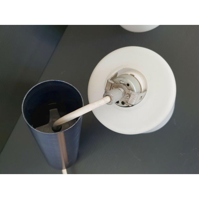 Lita Pendants in Opaline Glass and Midnight Blue Steel, 1960s, Set of 3 For Sale - Image 4 of 8