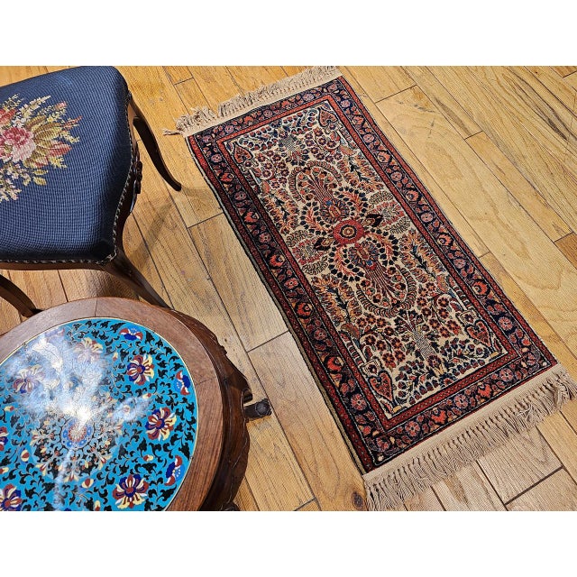 Persian Vintage Persian Sarouk Accent Rug, Hand-Knotted Wool, Allover Floral Pattern, 2x4, Ivory & Navy For Sale - Image 3 of 13