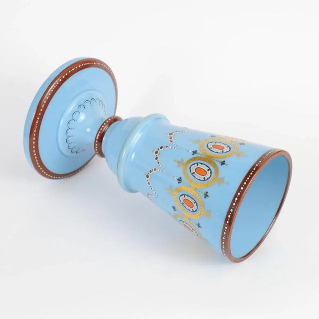 Antique Blue Opaline Glass Vases from Portieux Vallerysthal, Set of 2 For Sale - Image 3 of 7