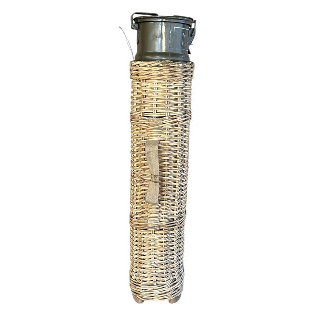 Early 20th Century Early 20th Century Pair of World War II Wicker Canister Holders With Canisters For Sale - Image 5 of 7