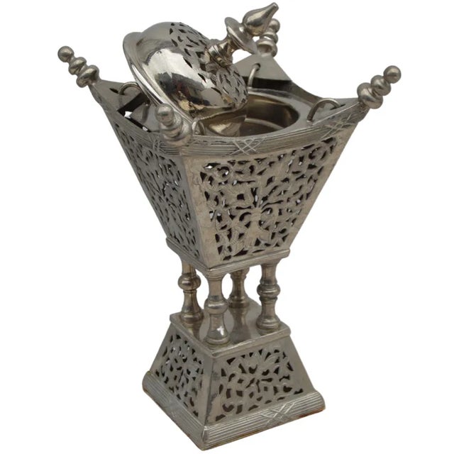 Late 20th Century Vintage Moroccan Handcrafted & Engraved Silver Incense Burner For Sale - Image 5 of 8