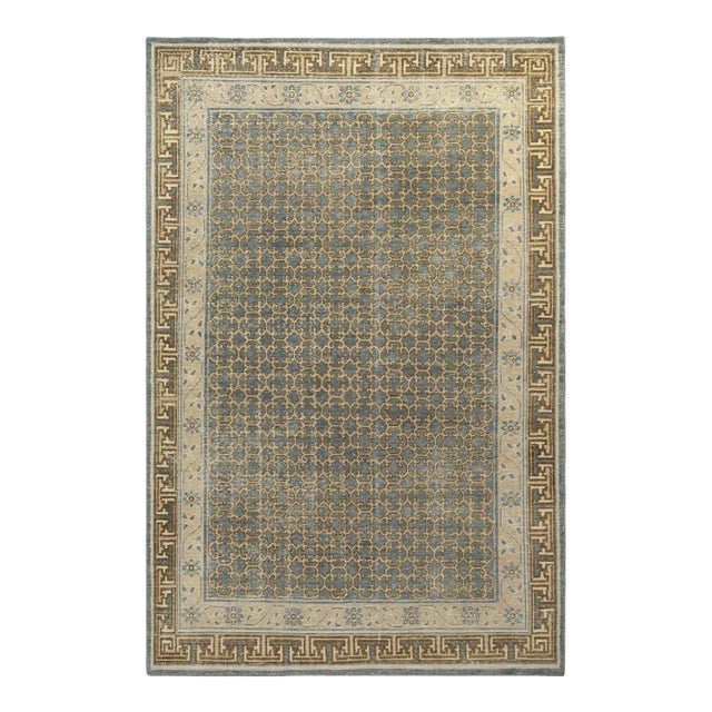 Rug & Kilim’s Border Rug in Slate Blue, 6x9 For Sale