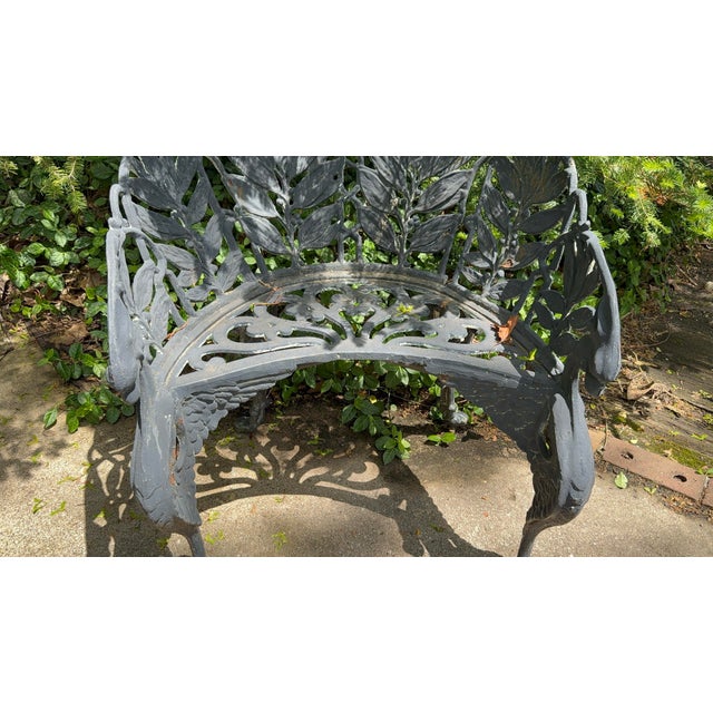 Metal Late 19th Century Cast Iron Laurel Griffin Garden Chair Bench For Sale - Image 7 of 12
