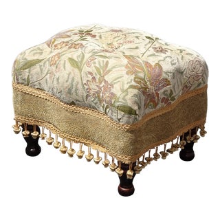 French Country Gold Tapestry Style Footsool With Tassels For Sale