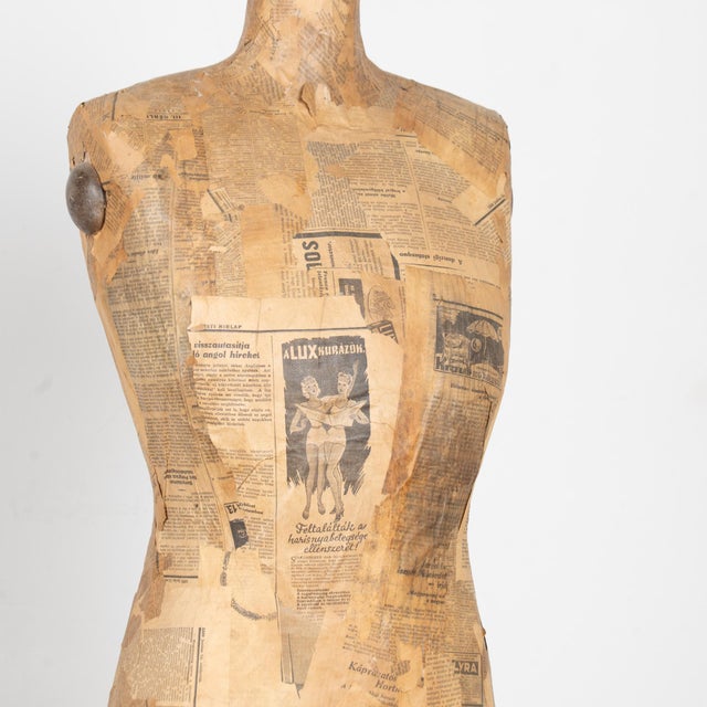 Mid 20th Century 20th Century Vintage Dressmaker's Mannequin Covered in Old Newsprint For Sale - Image 5 of 11