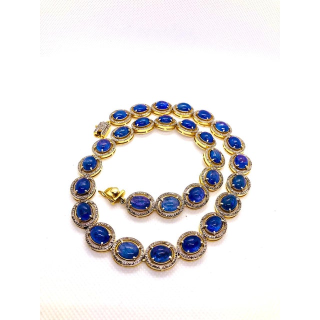 Bochic “Capri” Vintage Tanzanite & Diamond Necklace Set 18K Gold & Silver For Sale - Image 11 of 13